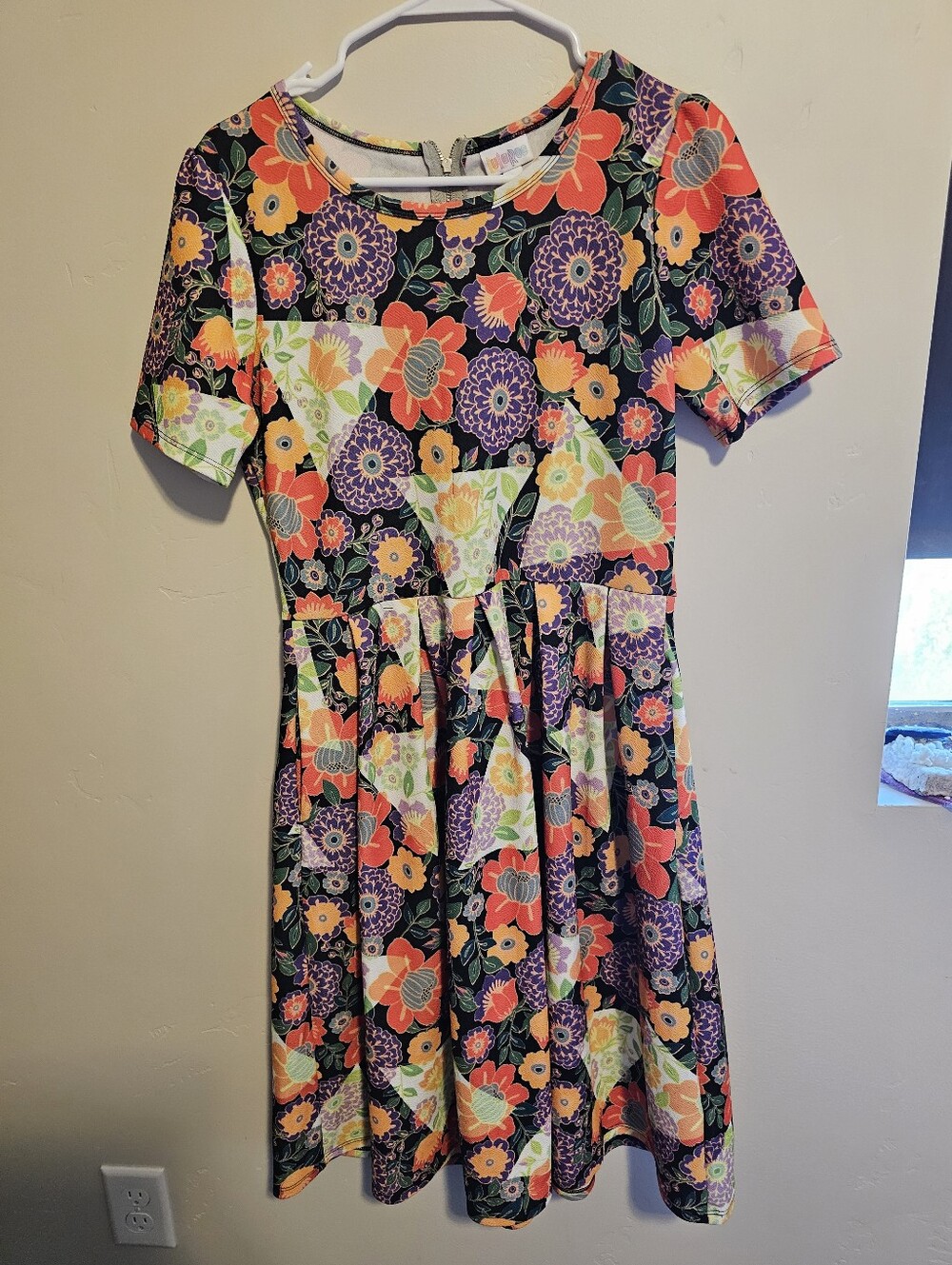 Floral Fit & Flare Dress in Black with Bright Floral Print